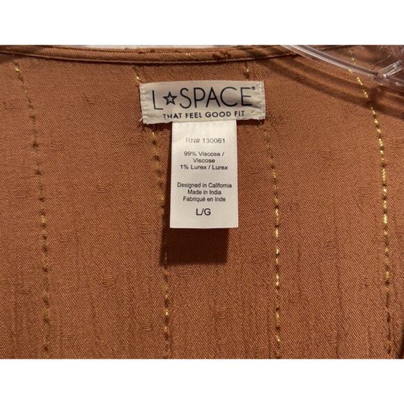 L Space Dress Size Large Stay Golden Mini Putty Metallic Gold Tie Front Cut Out - Picture 5 of 5